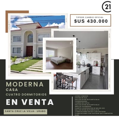 CASA EN VENTA DE 4 DORMITORIOS EN COND. SANTA CRUZ LA VIEJA