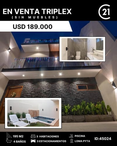 VENDO TRIPLEX EN LOMA PYTA, 193M2 CONSTRUIDOS