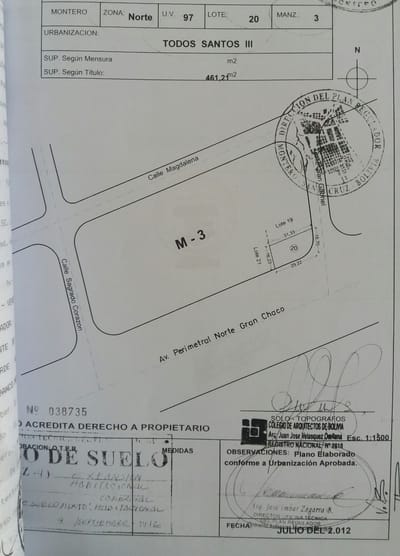 LOTE EN VENTA EN MONTERO EN URB. TODOS SANTOS III