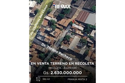 Vendo terreno de 584m2 ubicado en prestigiosa zona de Asunción