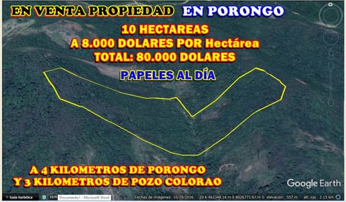 EN VENTA PROPIEDAD DE 10 HECTÁREAS EN PORONGO (8.000 $US X Ha)