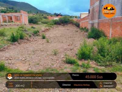 Lote Economico En Venta En Urbanizacion Abierta Huayllani Camino Sacaba