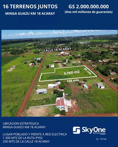 En venta 16 terrenos cancelados juntos en Minga Guazú