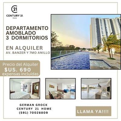 EN ALQUILER DPTO DE 3 DORMITORIOS Y AMOBLADO
