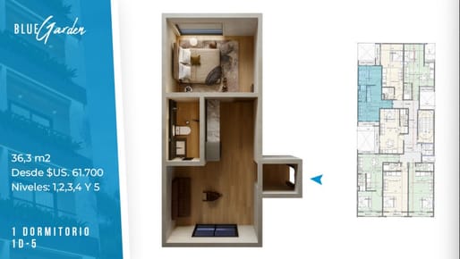 Departamento 1D En Pre Venta Edificio Blue Garden