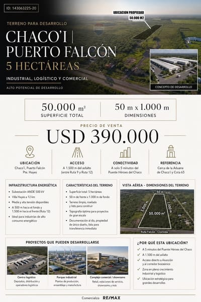 ????️ 5 hectáreas en venta – Chaco’i | Puerto Falcón