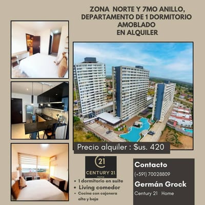 A PASOS DE UNIVALLE,DPTO DE 1 DORM.AMOBLADO EN ALQUILER