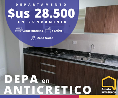 DEPARTAMENTO DE 4 DORMITORIOS EN ANTICRETICO EN CONDOMINIO