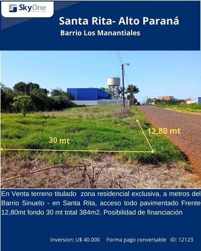 ID 12123 - Vendo Terreno De 384 M2 En Santa Rita -  Alto Paraná