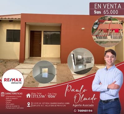 CASA A ESTRENAR EN VENTA BARRIO GUAPILO 8VO ANILLO