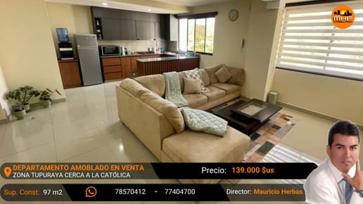 Depto Amoblado En Venta 3 Dorm. Parqueo, Baulera Z/tupuraya U.Católica Cbba. 