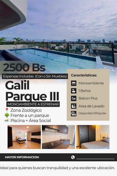  GALIL PARQUE III – MONOAMBIENTES EN ALQUILER A ESTRENAR
