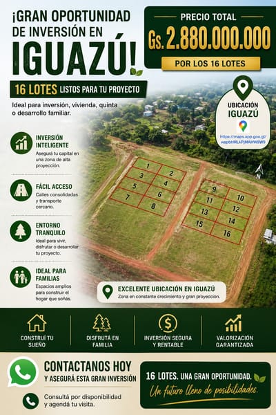 En Venta 16 Lotes En Venta En Iguazú – Gran Oportunidad De Inversión.