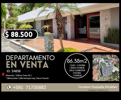 DEPARTAMENTO CON PARQUEO CERCA A LA AV BEIGIN Y  AV JUAN DE LA ROSA