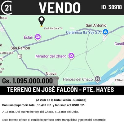 Vendo Terreno En José Falcón, Presidente Hayes