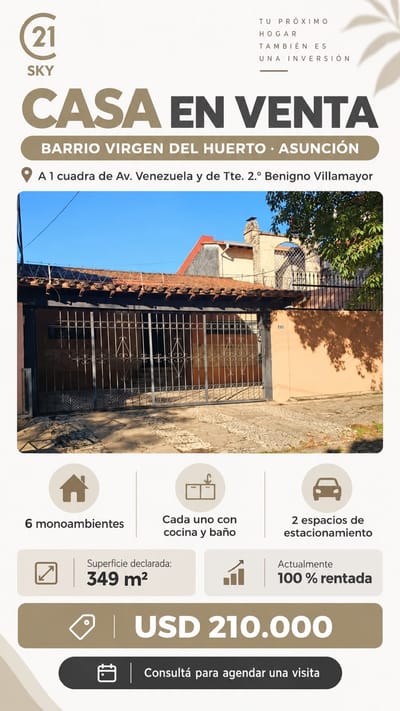 Casa en venta con monoambientes rentados en Virgen del Huerto, Asunción 