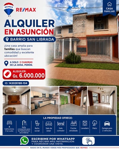 Alquiler en Asunción | 4 Dormitorios | Barrio San Librada