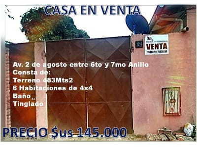 CASA EN VENTA AV. 2 DE AGOSTO 
