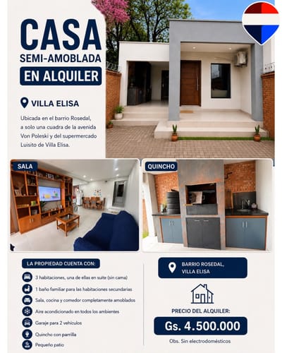 CASA SEMi AMOBLADA EN ALQUILER | VILLA ELISA