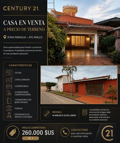 CASA EN VENTA A PRECIO DE TERRENO - AV PARAGUA