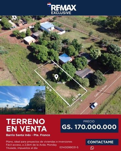 EN VENTA – Terreno de 269 m² en Pte. Franco 