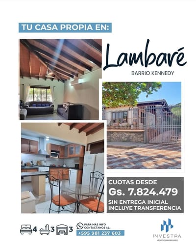 CASA EN VENTA EN LAMBARE DE 4 HABITACIONES