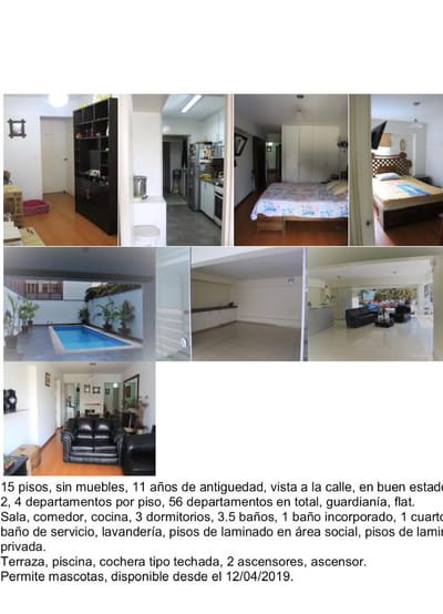 Vendo lindo dpto en san isidro de 106 mts2, 3 dormt., 2 1/2 baños,  a/ servicio