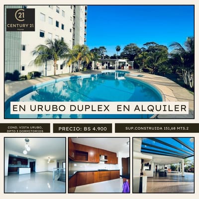 A SOLO 4.900 DUPLE DE 3 DORMITORIOS EN URUBO EN ALQUILER