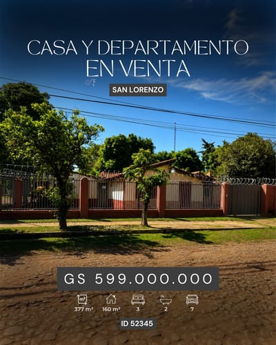 Terreno en esquina con casa y departamento en venta – San Lorenzo