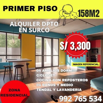 ALQUILO DEPARTAMENTO PRIMER PISO - 158M² - 4 DORMITORIOS - 4.5 BAÑOS - TRATO DIR