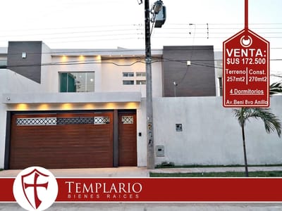 Av. Beni 8vo Anillo Hermosa Casa a Estrenar 4 Dorm. - VENTA: $us 172.500 