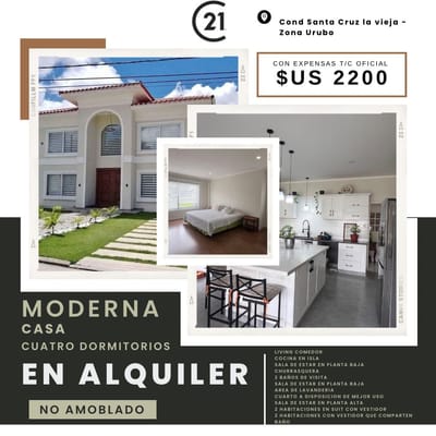 CASA DE 4 DORMITORIOS EN ALQUILER EN COND. SANTA CRUZ LA VIEJA