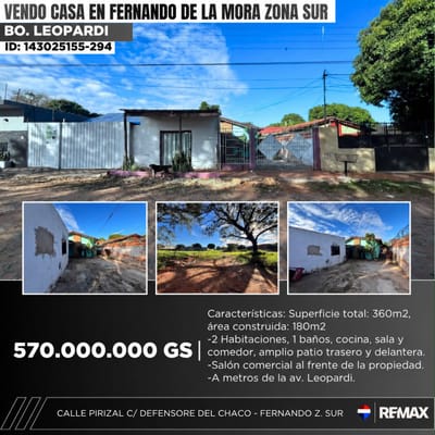 VENDO CASA EN FERNANDO DE LA MORA ZONA SUR