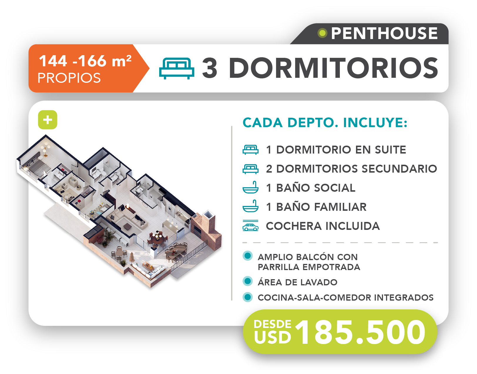 3 dormitorios