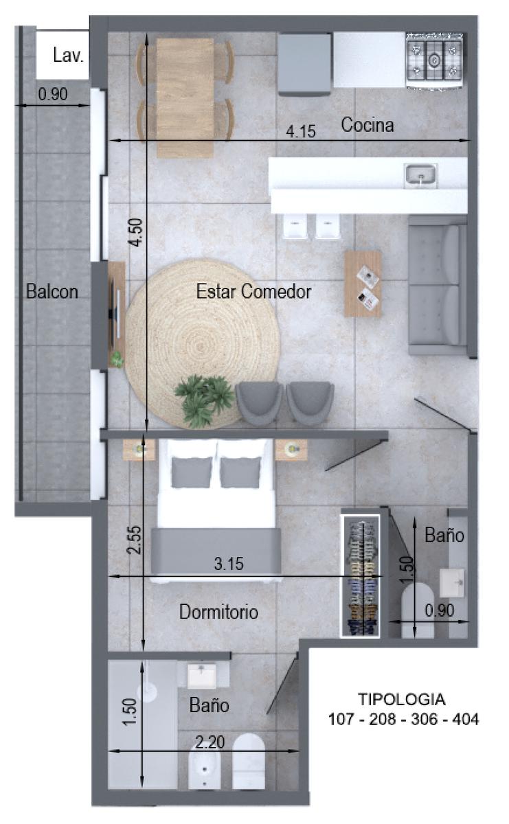 Departamento en Venta 1 Dormitorio Barbacoas Piscina Punta Carretas – pohled 2
