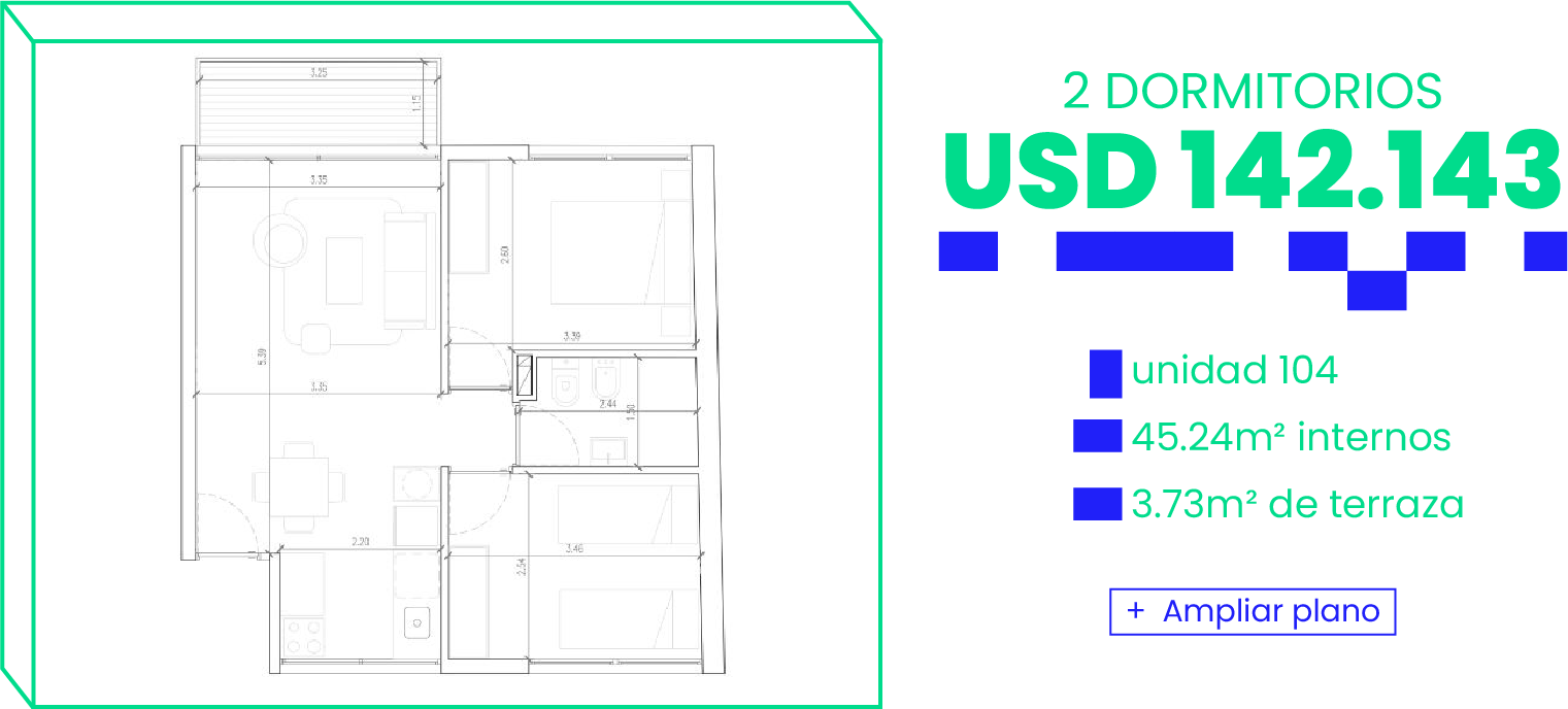 Departamento de 2 dormitorios desde USD 138137