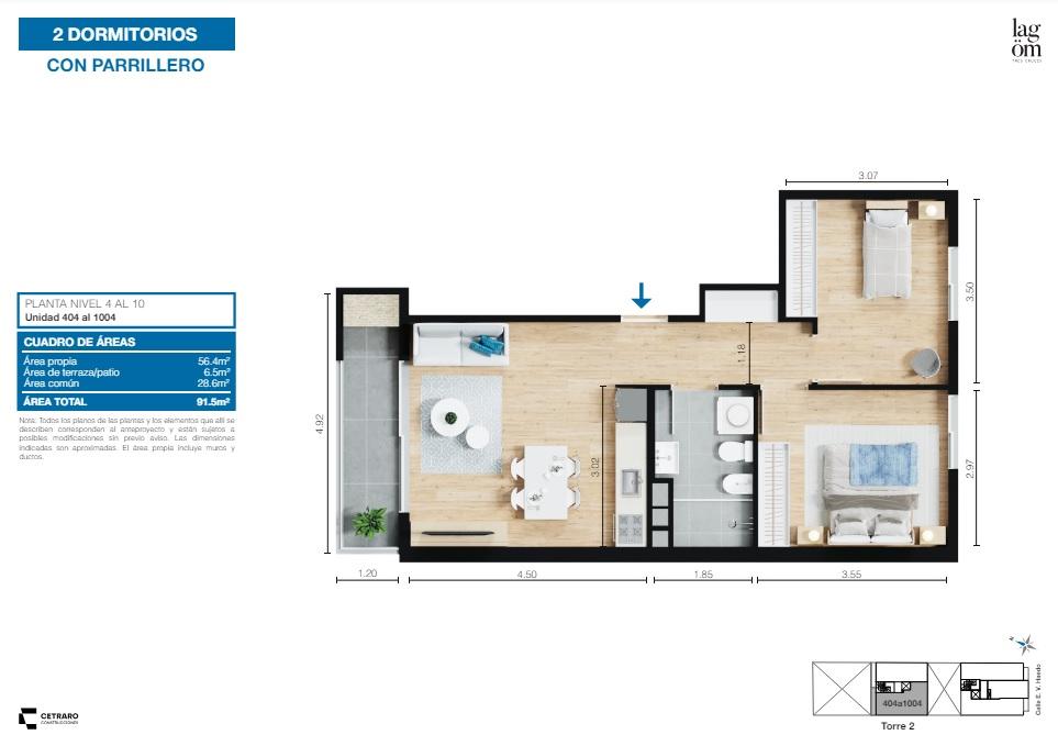 Apartamento. Lagom. 2 dormitorios y parrillero - Ansicht 2