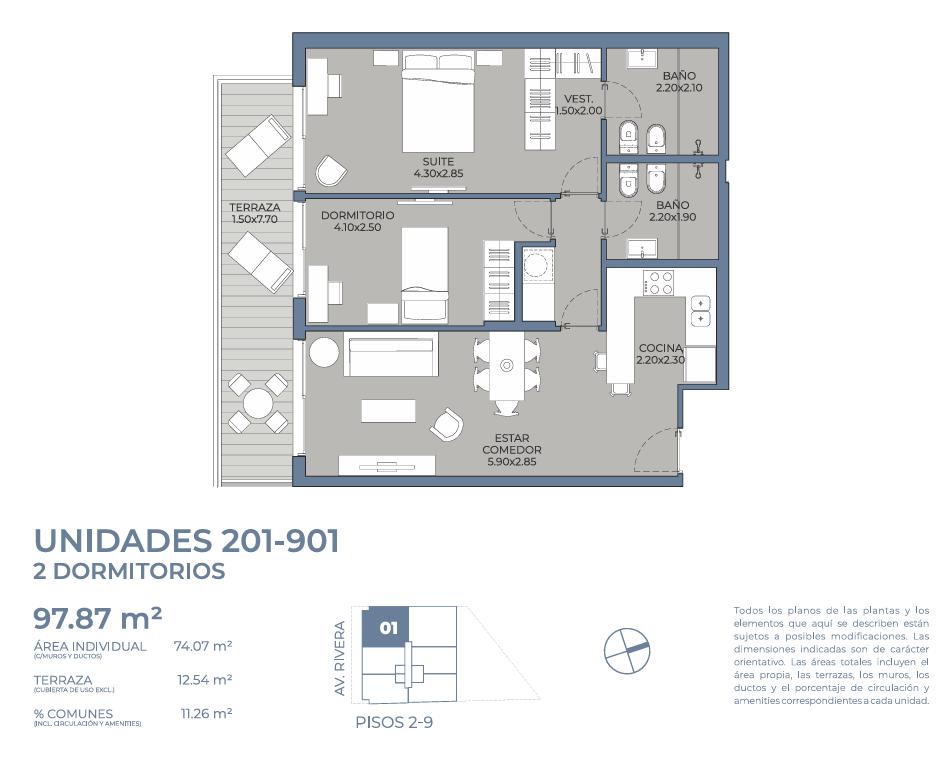 Venta Apartamento en Pocitos Terraza Garage Amenities 2 Dormitorios - Ansicht 2