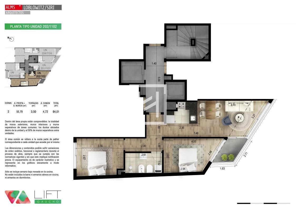 Lift Gaucho I (702) - Venta Apartamento 2 Dormitorios en Cordón Sur con Cochera - Widok 2