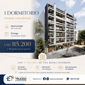 Venta Apartamento 1 Dormitorio En Tres Cruces – Usd 115.250 Más 4% Gastos De Ocupación – Entrega Noviembre 2026
