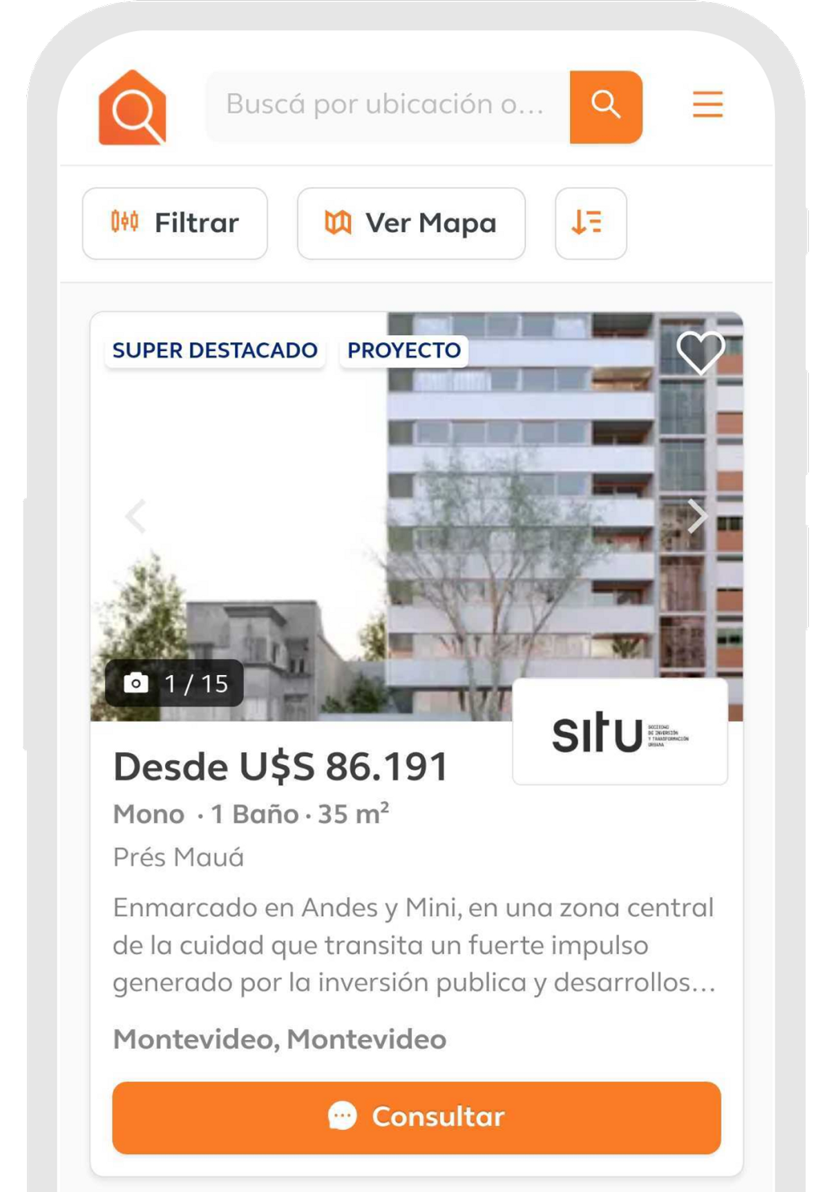 imagen de un Celular con la app de Infocasas