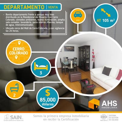 Vendo Departamento en 1er Piso Frente a Parque en El Rosario de Cerro Colorado