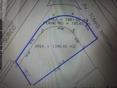 Terreno Surco At. 1340 m2 Esquina, Param 10 Pisos, Zonificacion Rda y Cz
