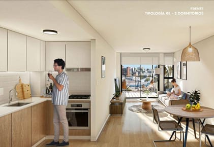 Apartamento de  dos dormitorios , un baño, terraza.-