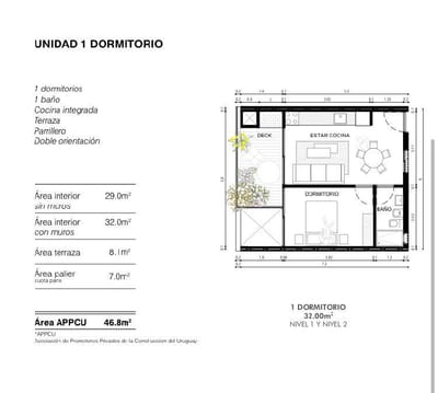 Apto de un dormitorio con parrillero