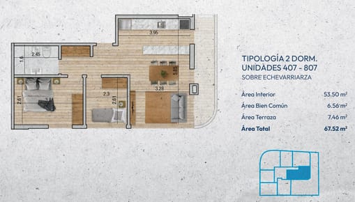 Departamento en  Pocitos Nuevo , 2 dormitorios, 1 baño , a metros de rambla