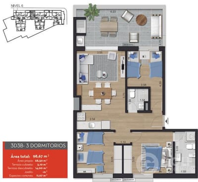 Vendo apartamento 3 dormitorios, entrega 02/2022, Tres Cruces
