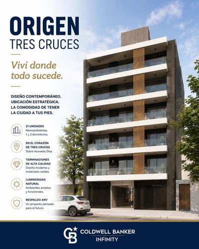 Venta de Apartamento a estrenar de 1 dormitorio a pasos de 3 Cruces