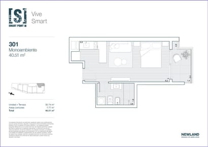 Apartamento monoambiente en venta en  Tres Cruces - 301